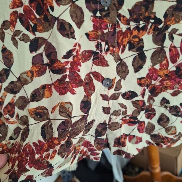 J. Jill Womens Tunic Blouse Autumn Fall Leaves 3/4 Sleeve Loose Officecore Large - Picture 5 of 9